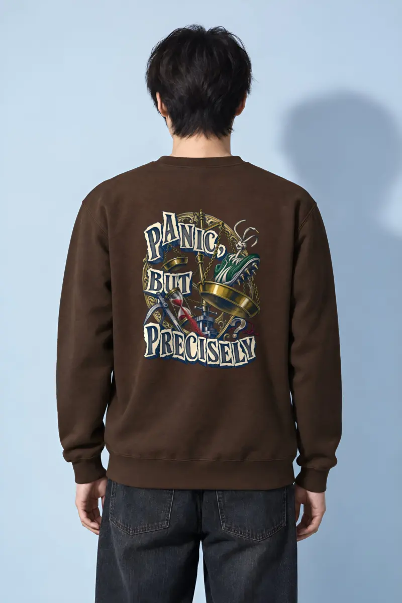 "Panic, But Precisely" Heavy Blend Unisex Crewneck Sweatshirt