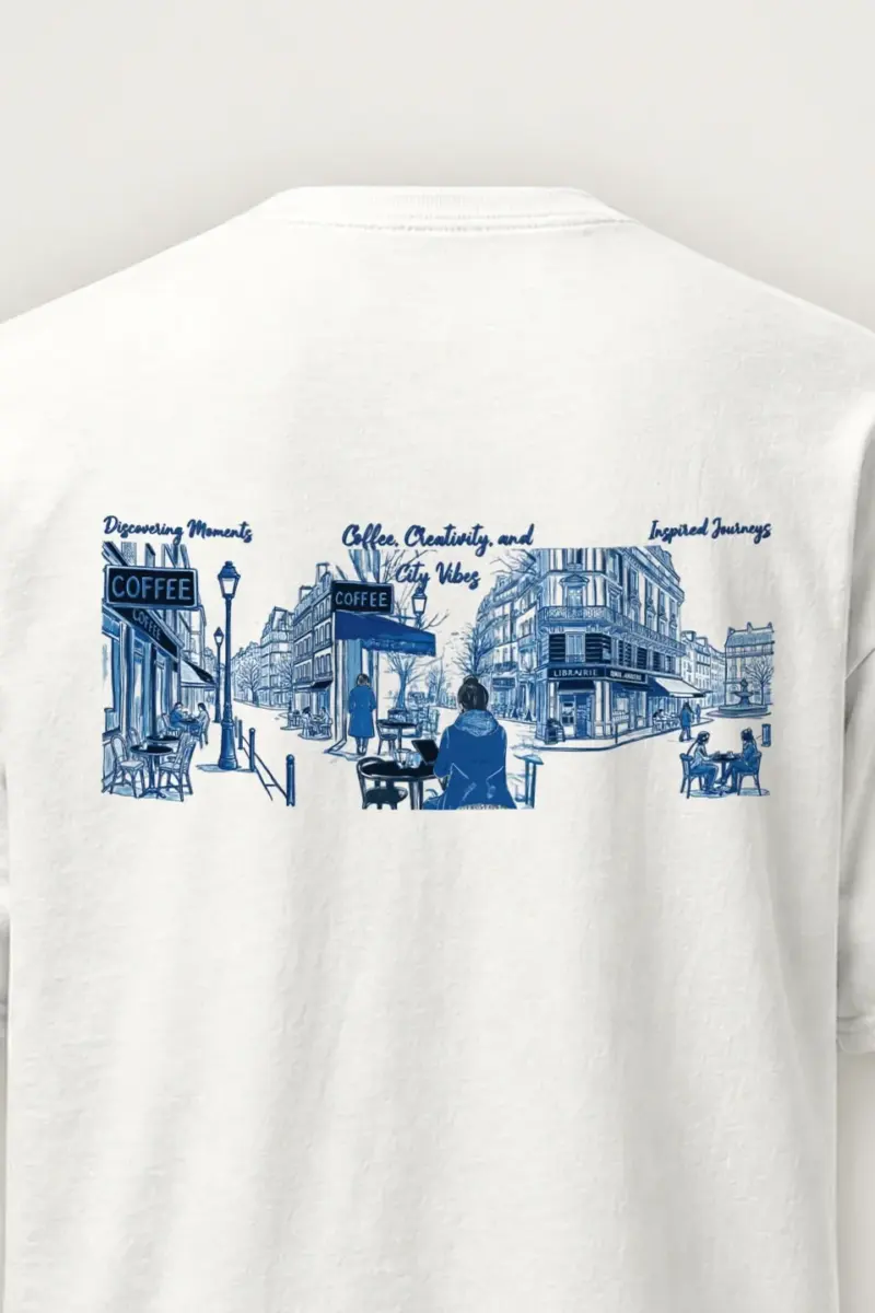 "Paris Café Sketch" Heavyweight Unisex Crewneck T-shirt