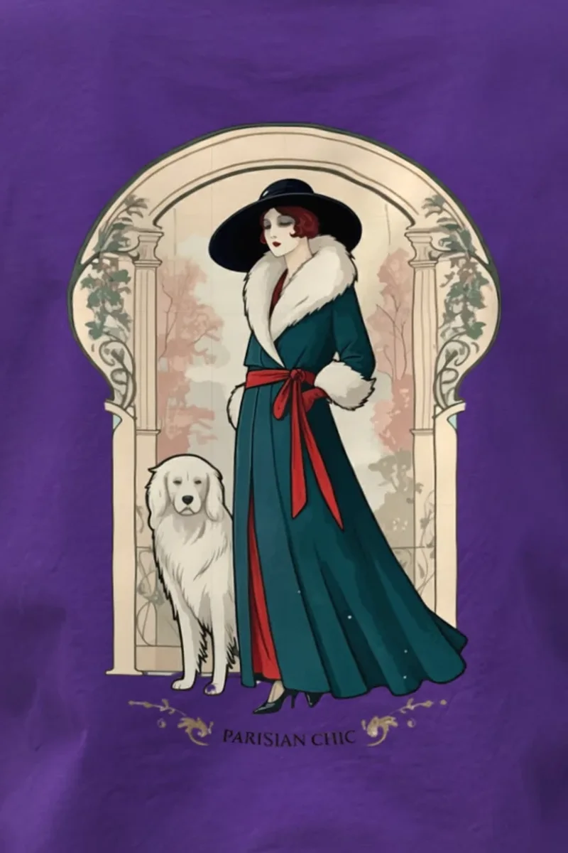 "Parisian Chic" Heavyweight Unisex Crewneck T-shirt - the graphic up close