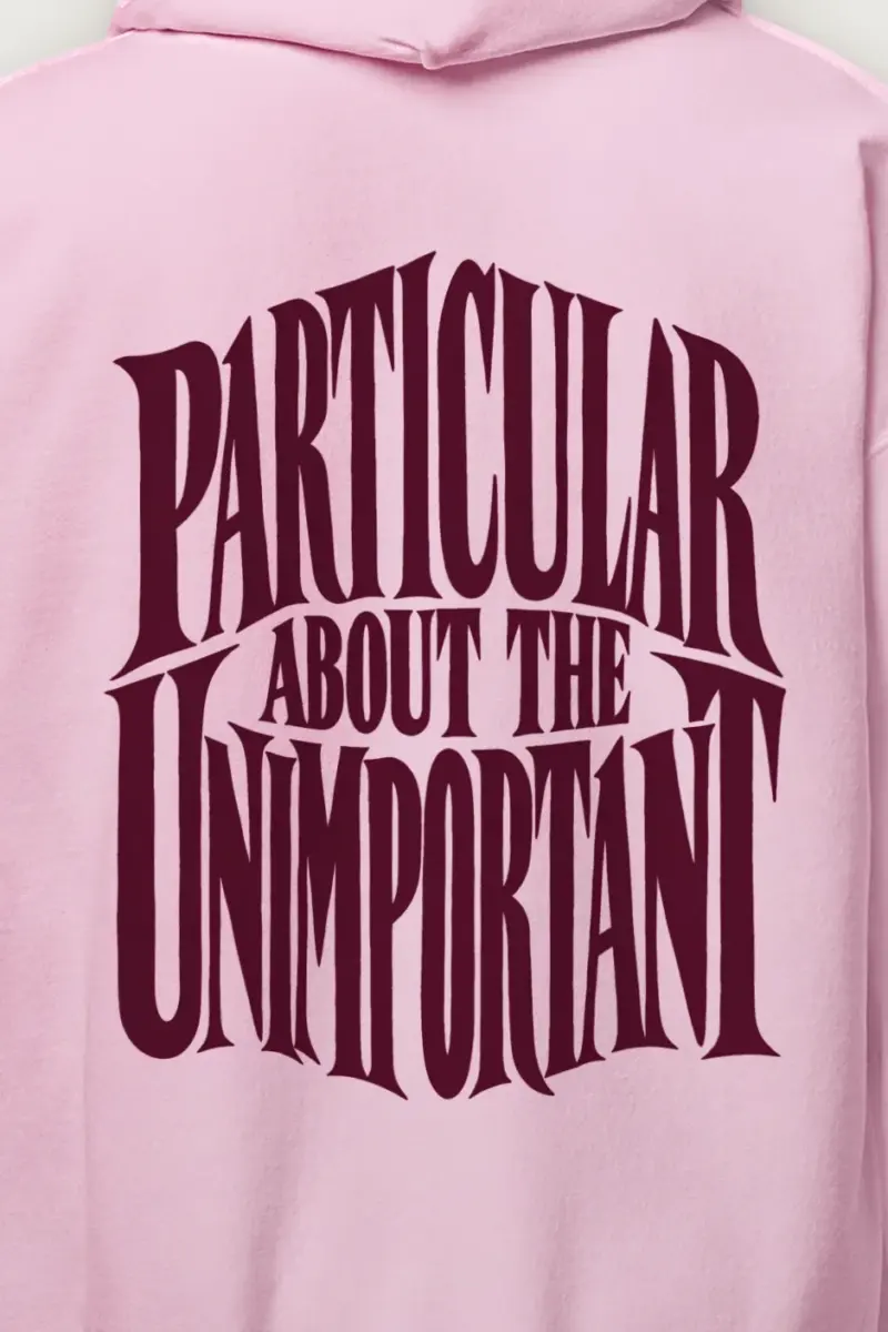 "Particular About the Unimportant" Heavy Blend Unisex Pullover Hoodie - the graphic up close