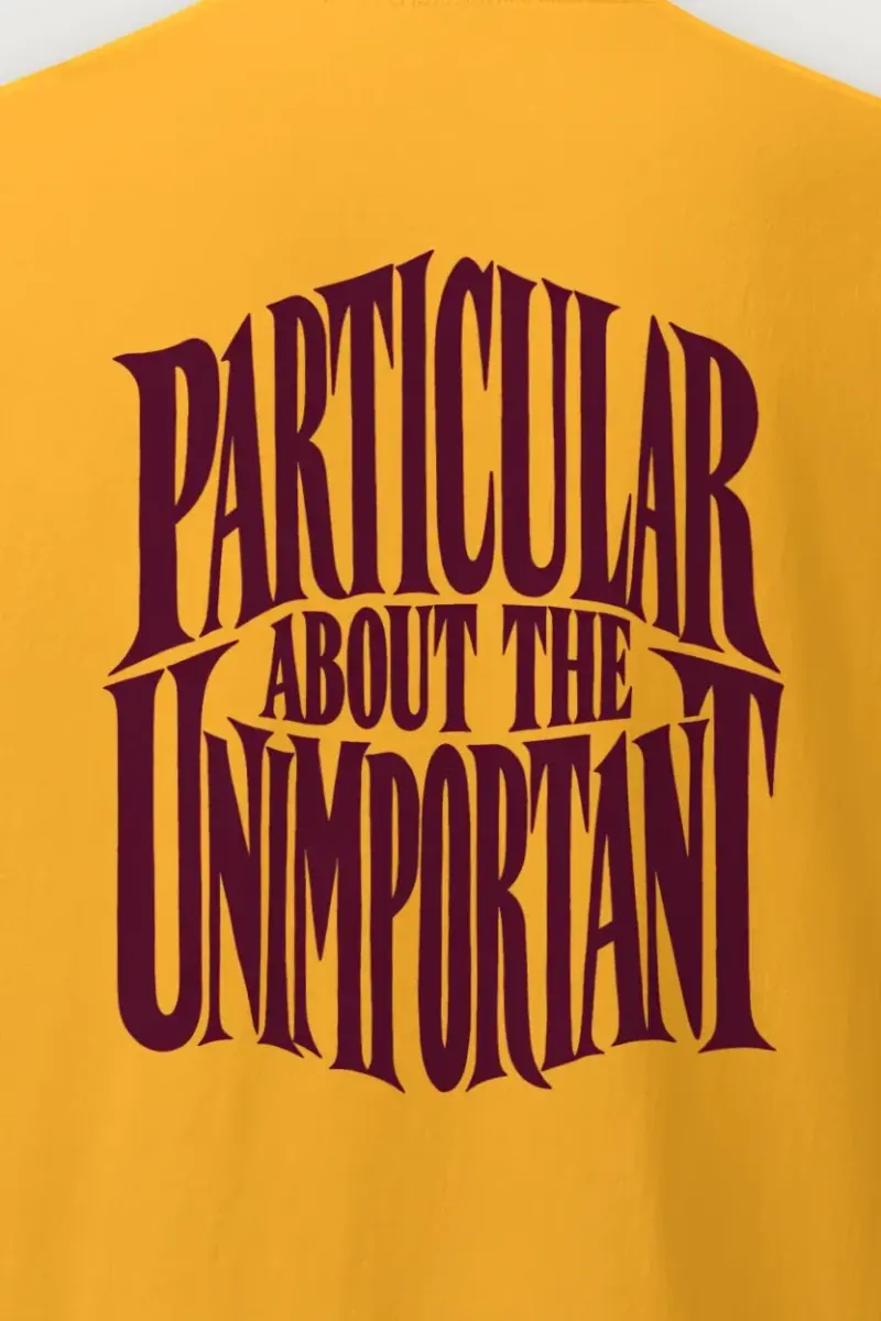 "Particular About the Unimportant" Heavyweight Unisex Crewneck T-shirt - the graphic up close