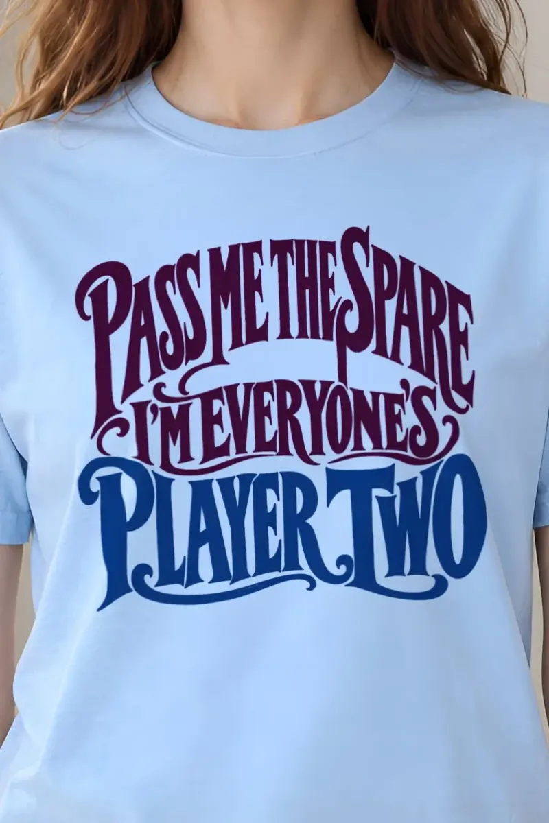 "Pass Me the Spare Player Two" Heavyweight Unisex Crewneck T-shirt - the graphic up close