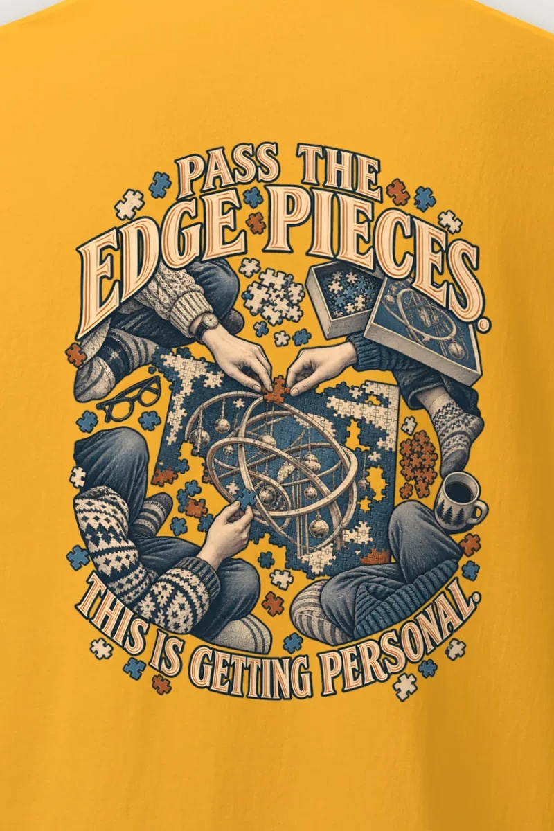 "Pass the Edge Pieces" Heavyweight Unisex Crewneck T-shirt - the graphic up close
