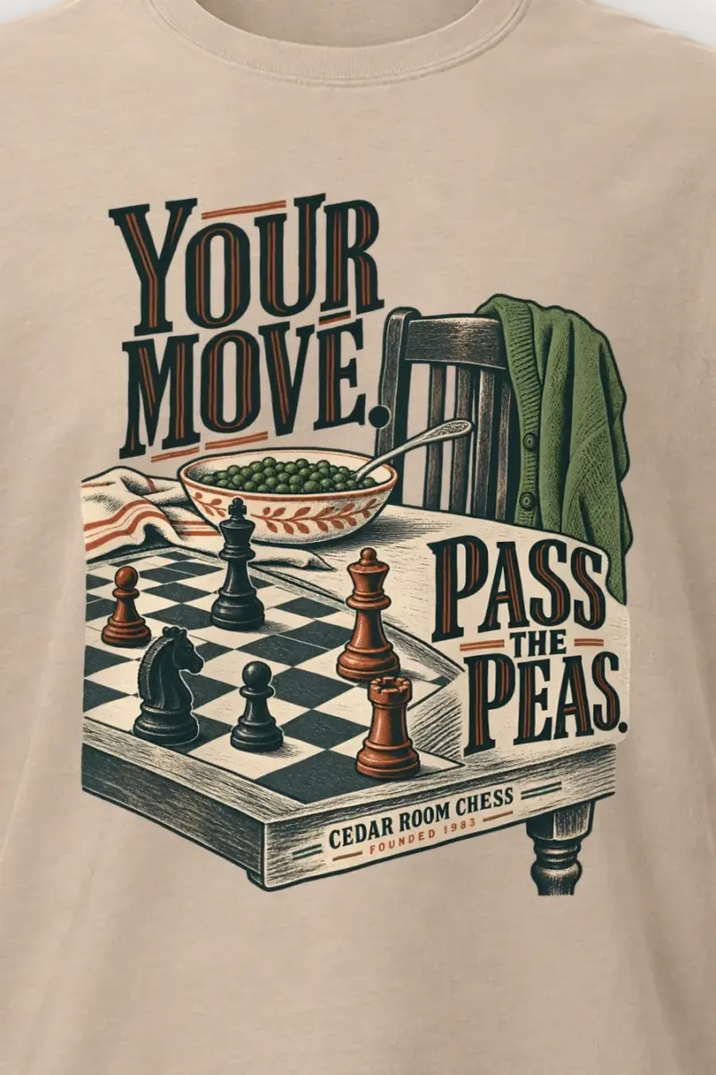 "Pass The Peas" Heavyweight Unisex Crewneck T-shirt - the graphic up close