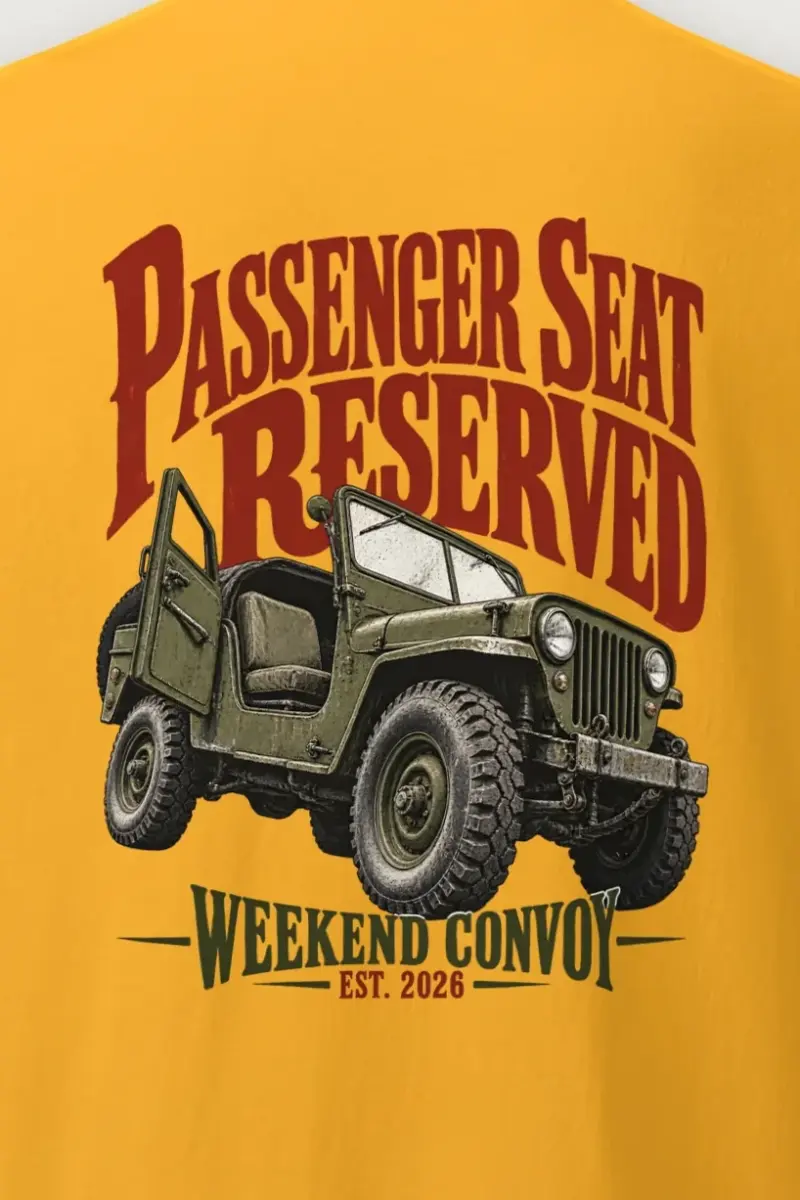 "Passenger Seat Reserved" Heavyweight Unisex Crewneck T-shirt - the graphic up close