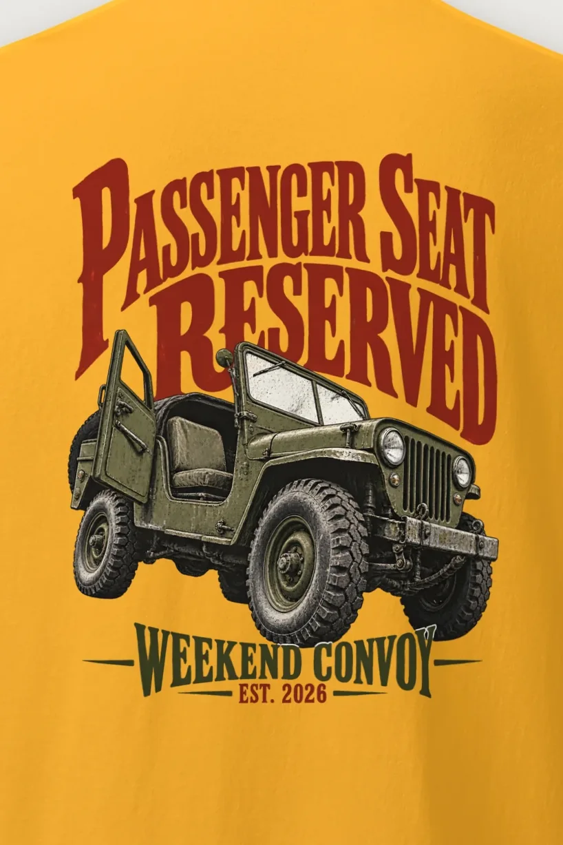 "Passenger Seat Reserved" Heavyweight Unisex Crewneck T-shirt - the graphic up close