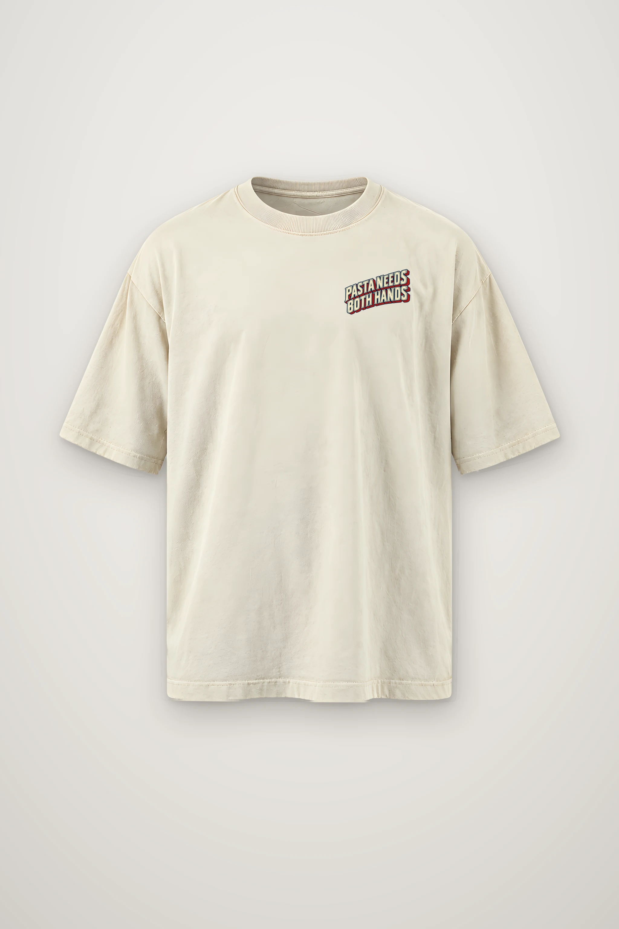 "Pasta Needs Both Hands" Men's Oversized Heavyweight Crewneck T-Shirt