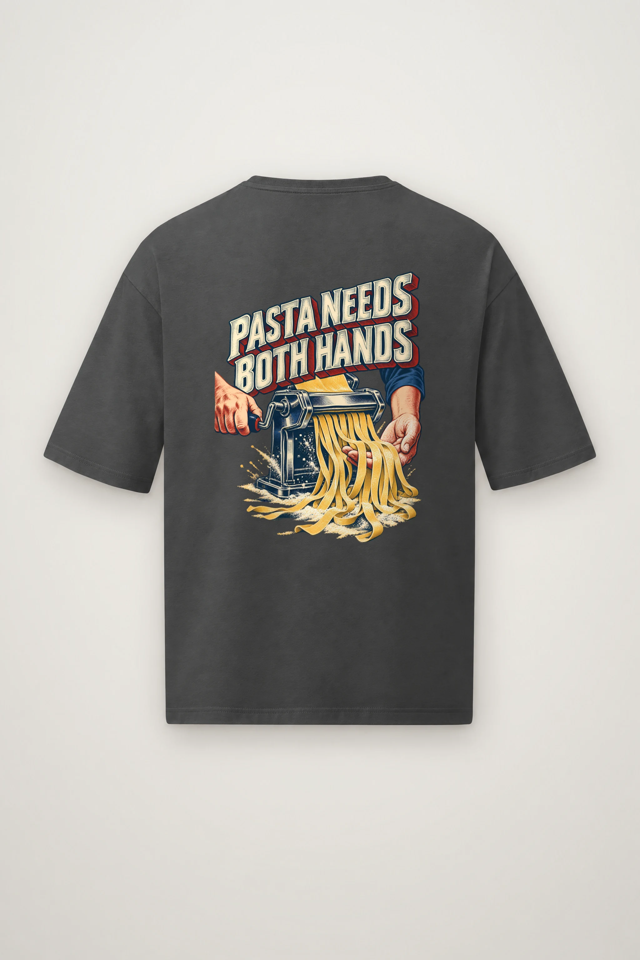 "Pasta Needs Both Hands" Men's Oversized Heavyweight Crewneck T-Shirt