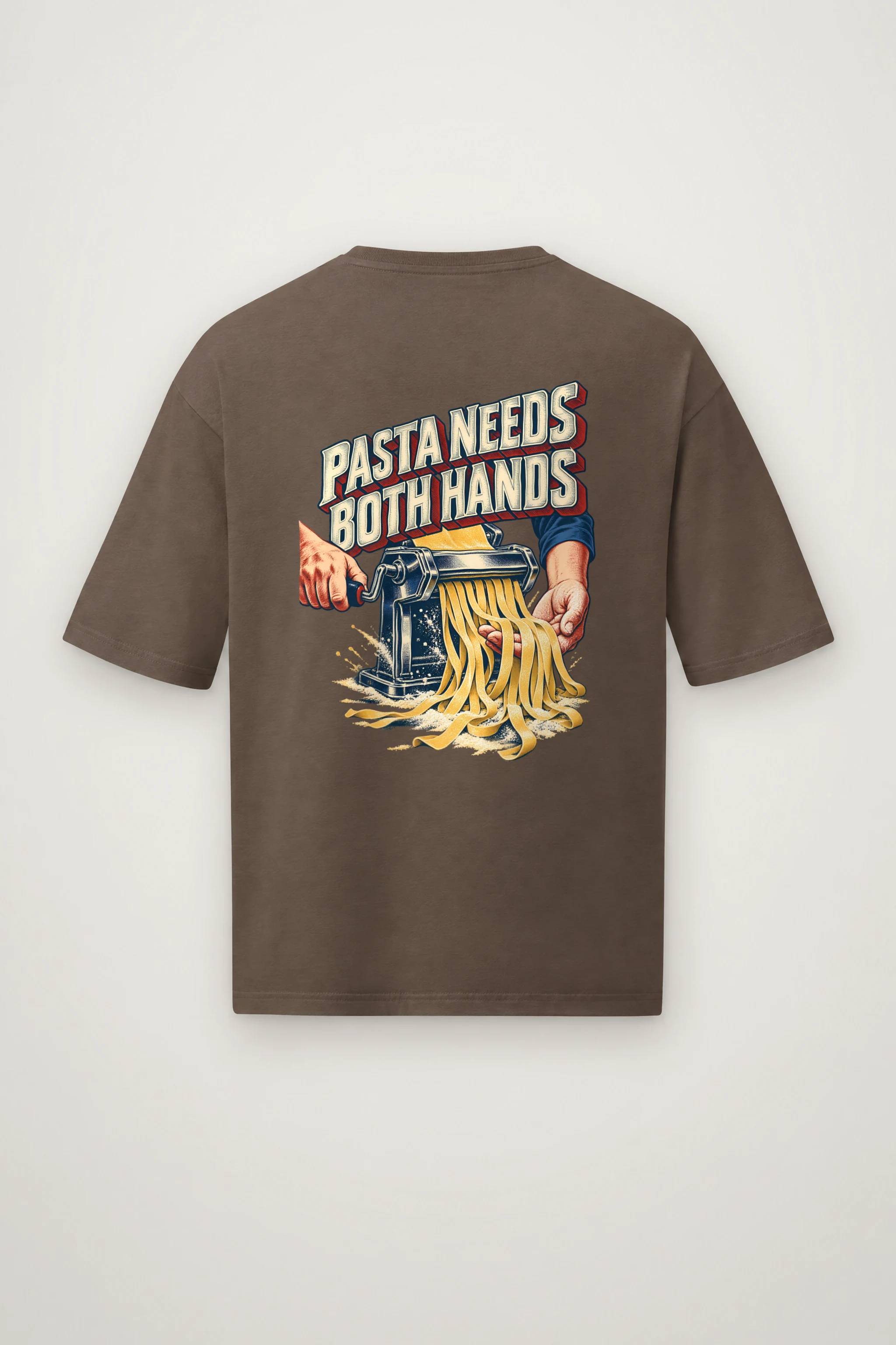 "Pasta Needs Both Hands" Men's Oversized Heavyweight Crewneck T-Shirt
