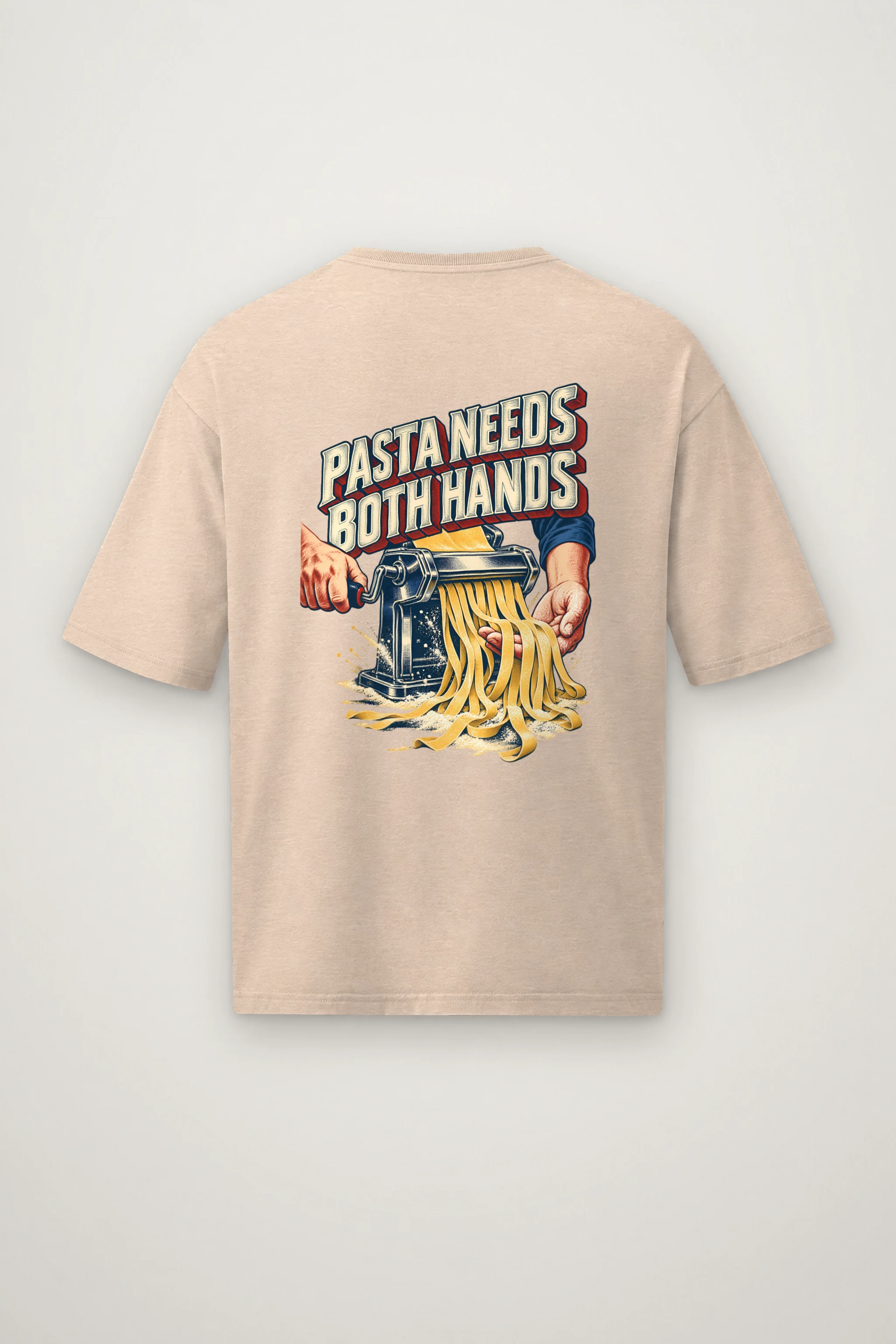 "Pasta Needs Both Hands" Men's Oversized Heavyweight Crewneck T-Shirt