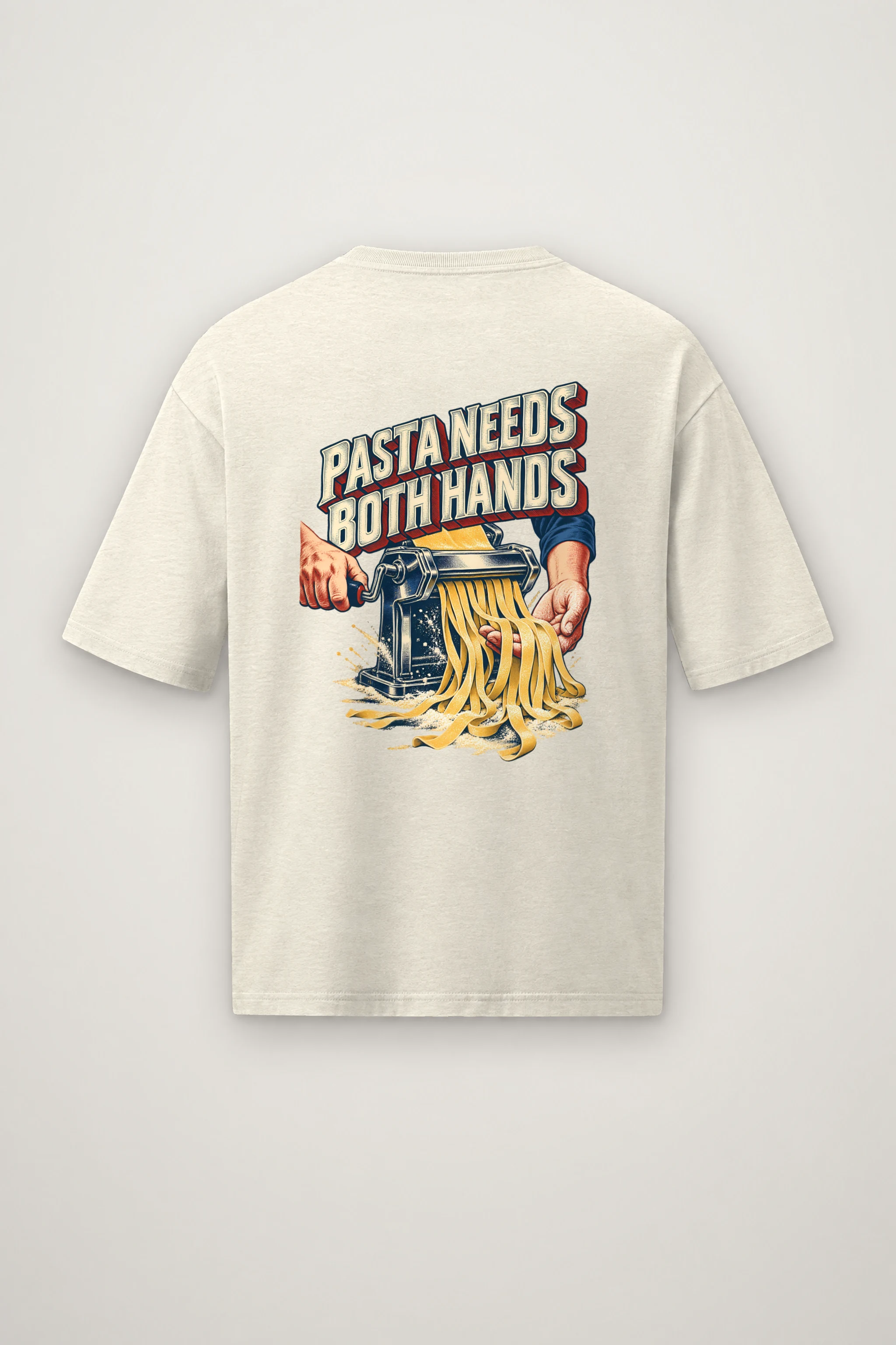 "Pasta Needs Both Hands" Men's Oversized Heavyweight Crewneck T-Shirt