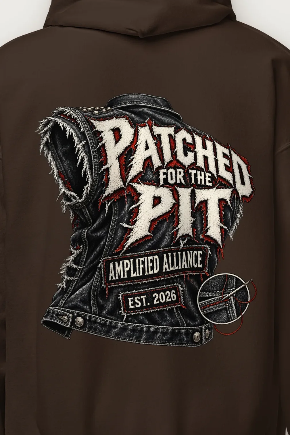 "Patched for the Pit" Heavy Blend Unisex Pullover Hoodie - the graphic up close