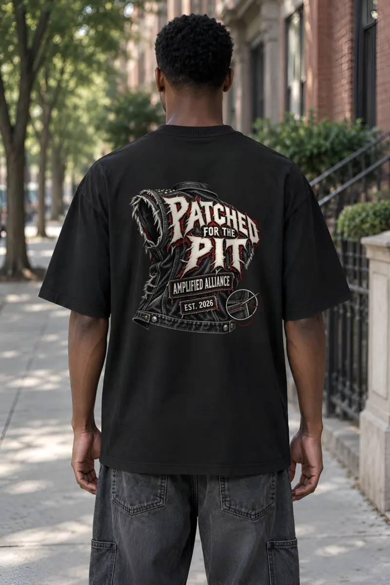 "Patched for the Pit" Unisex Oversized Heavyweight Crewneck T-Shirt