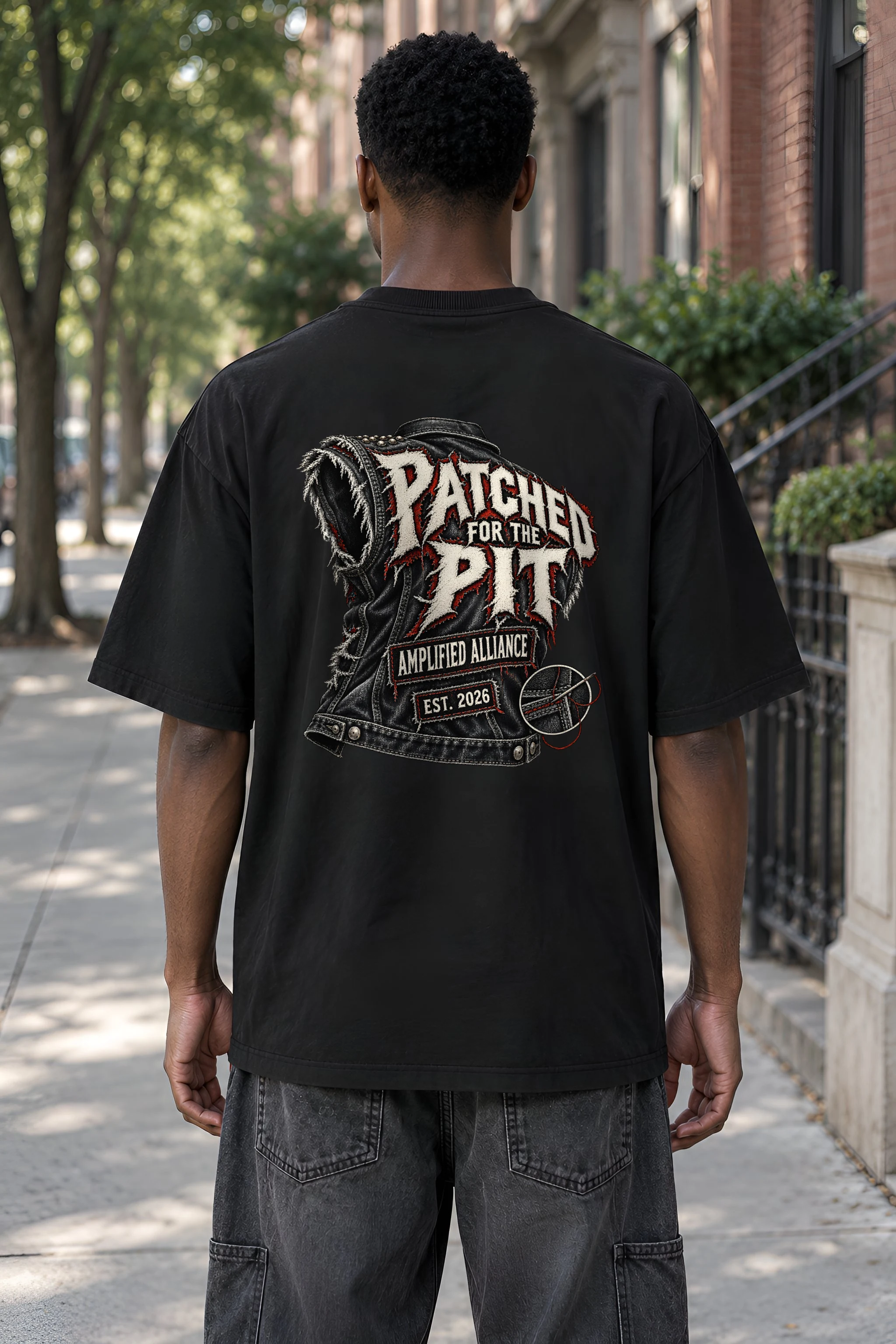 "Patched for the Pit" Men's Oversized Heavyweight Crewneck T-Shirt