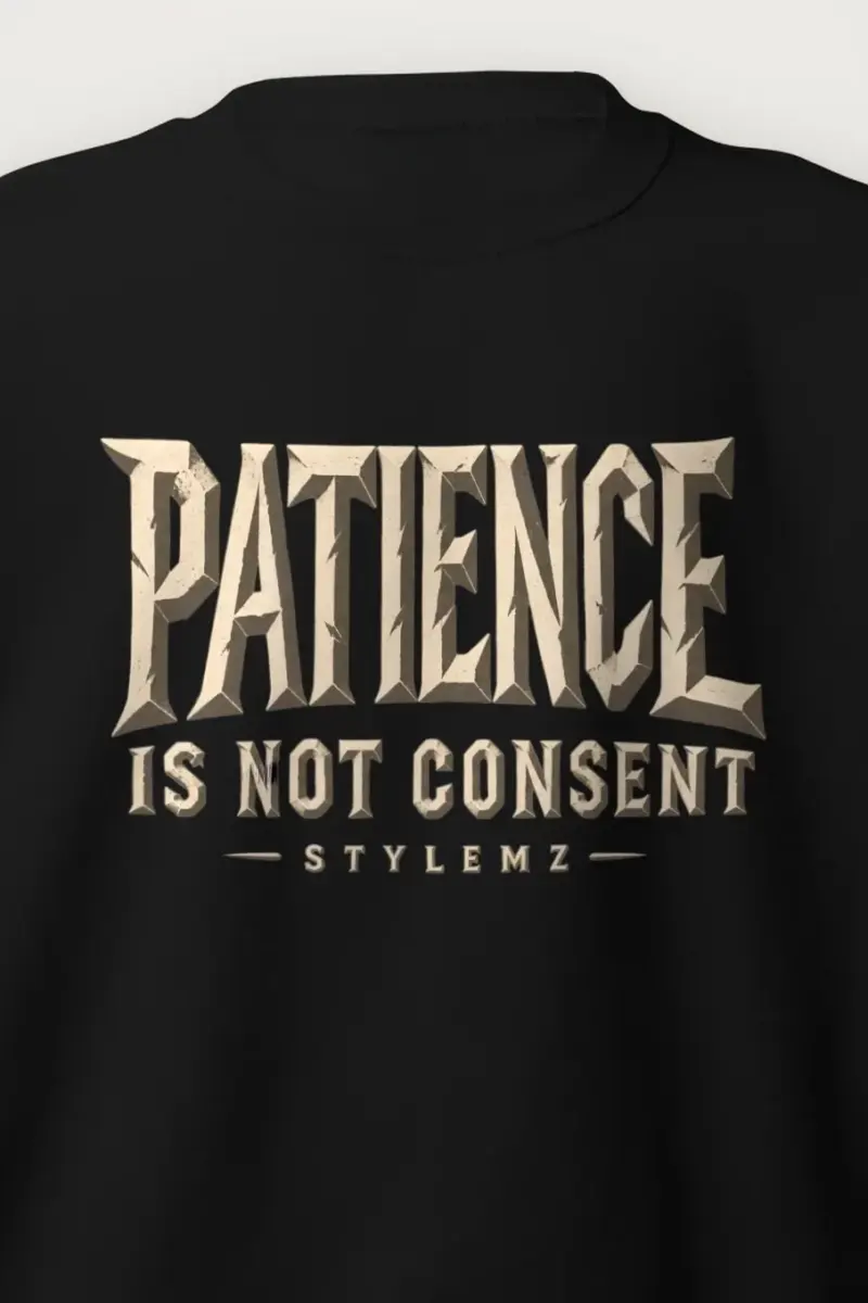 "Patience Is Not Consent" Heavy Blend Unisex Crewneck Sweatshirt - the graphic up close