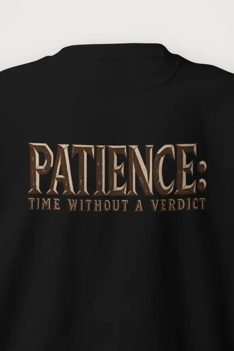 "Patience: Time Without A Verdict" Heavy Blend Unisex Crewneck Sweatshirt - the graphic up close