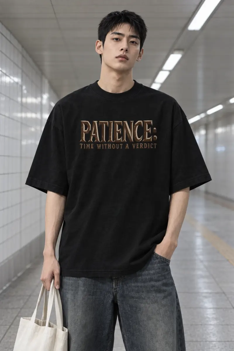 “Patience: Time Without a Verdict” Men’s Oversized Heavyweight Crewneck T-Shirt