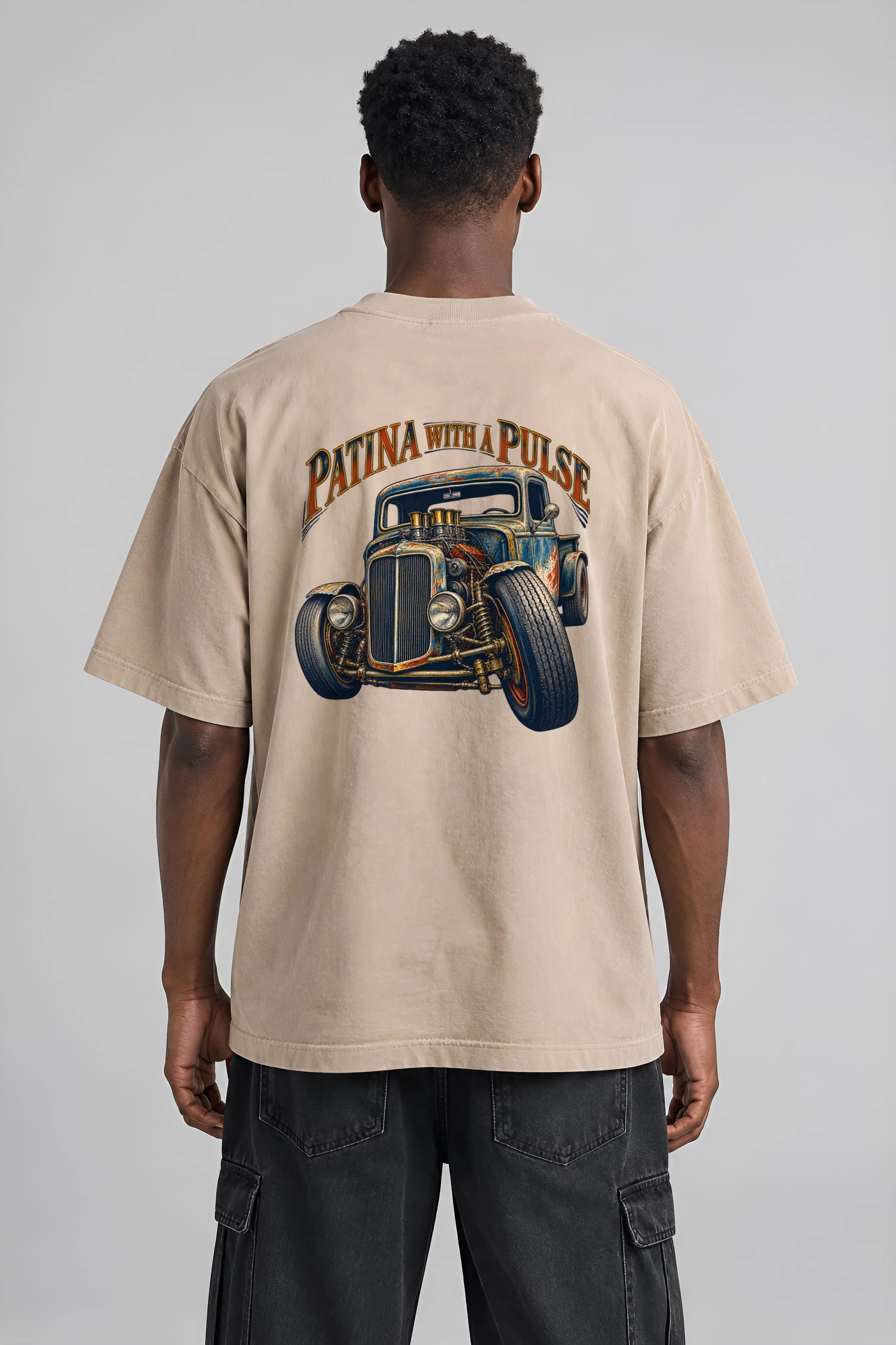 "Patina With a Pulse" Men's Oversized Heavyweight Crewneck T-Shirt