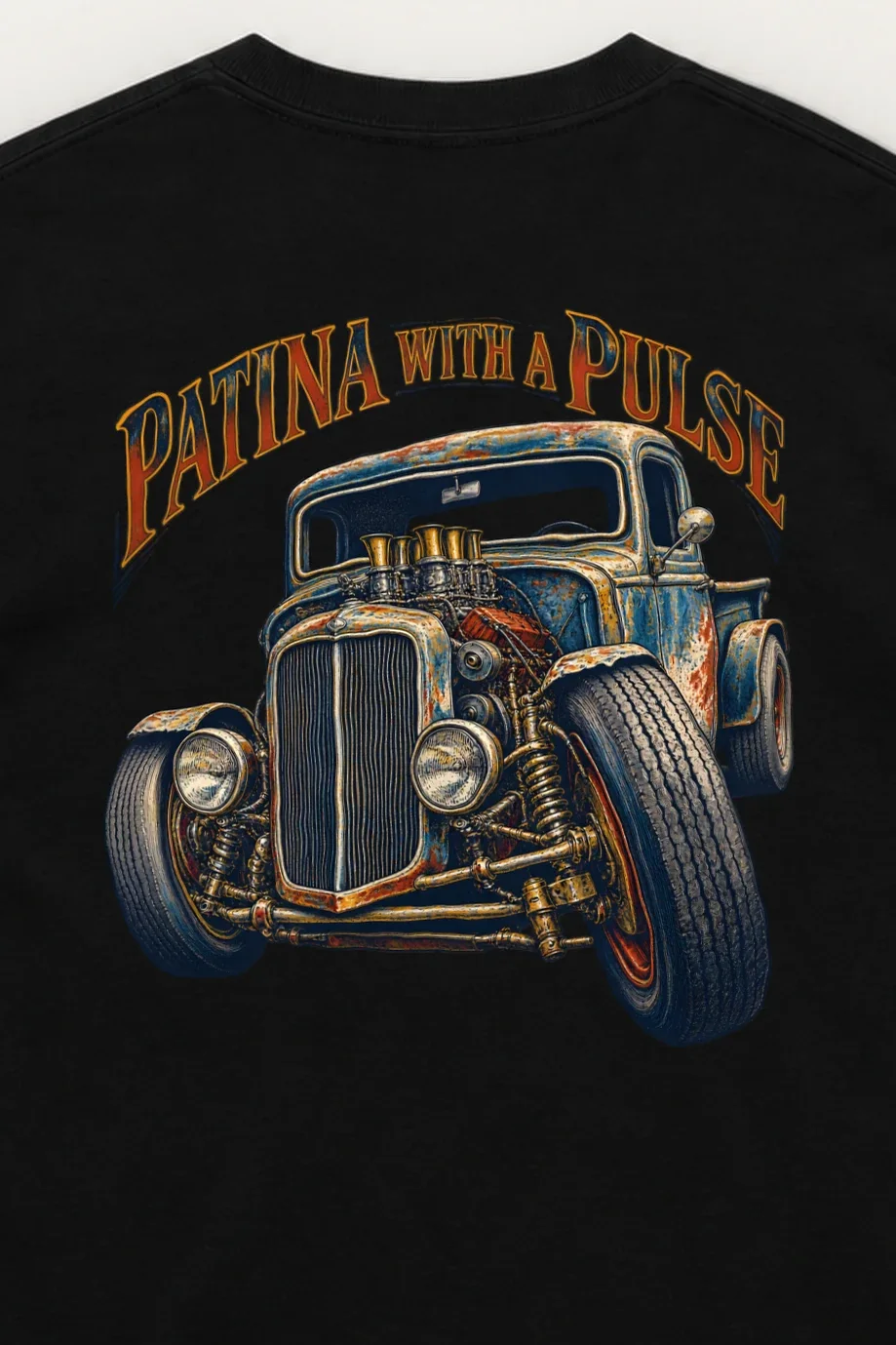 "Patina With a Pulse" Unisex Longsleeve T-shirt - the graphic up close
