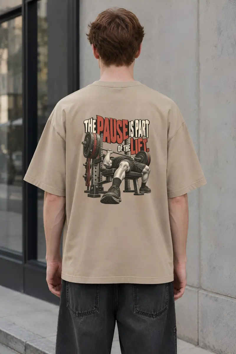 “Paused Bench Press Lifter” Men’s Oversized Heavyweight Crewneck T-Shirt