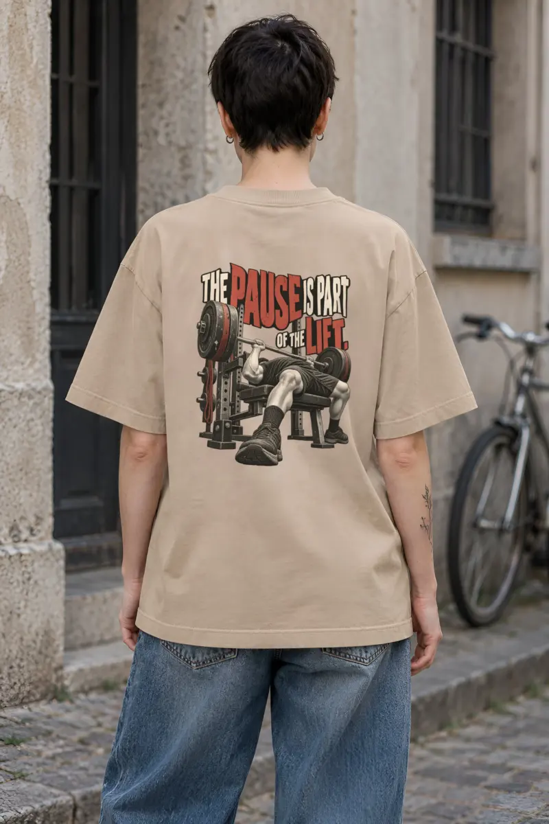 "Paused Bench Press Lifter" Unisex Oversized Heavyweight Crewneck T-Shirt