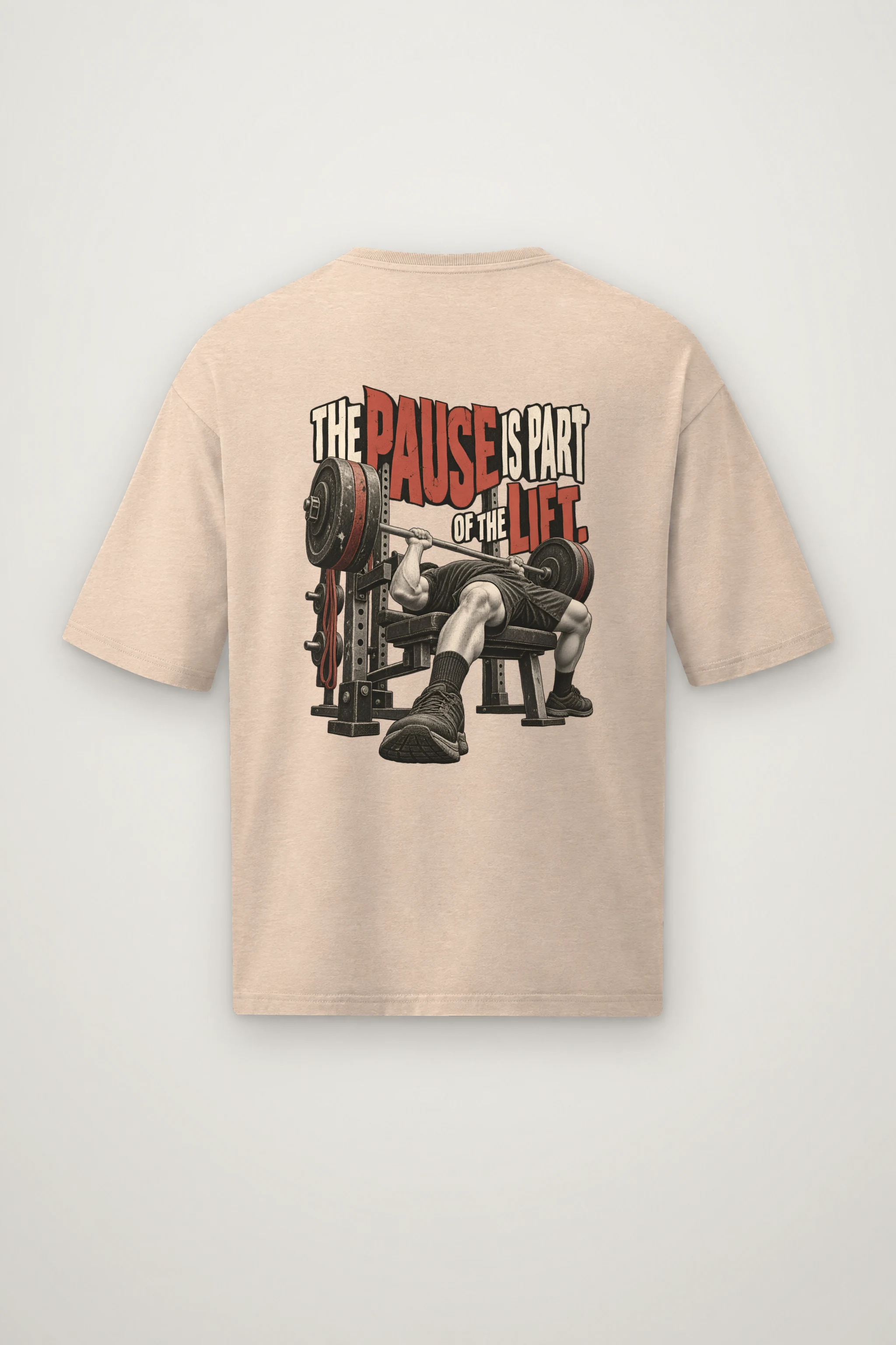 "Paused Bench Press Lifter" Men's Oversized Heavyweight Crewneck T-Shirt