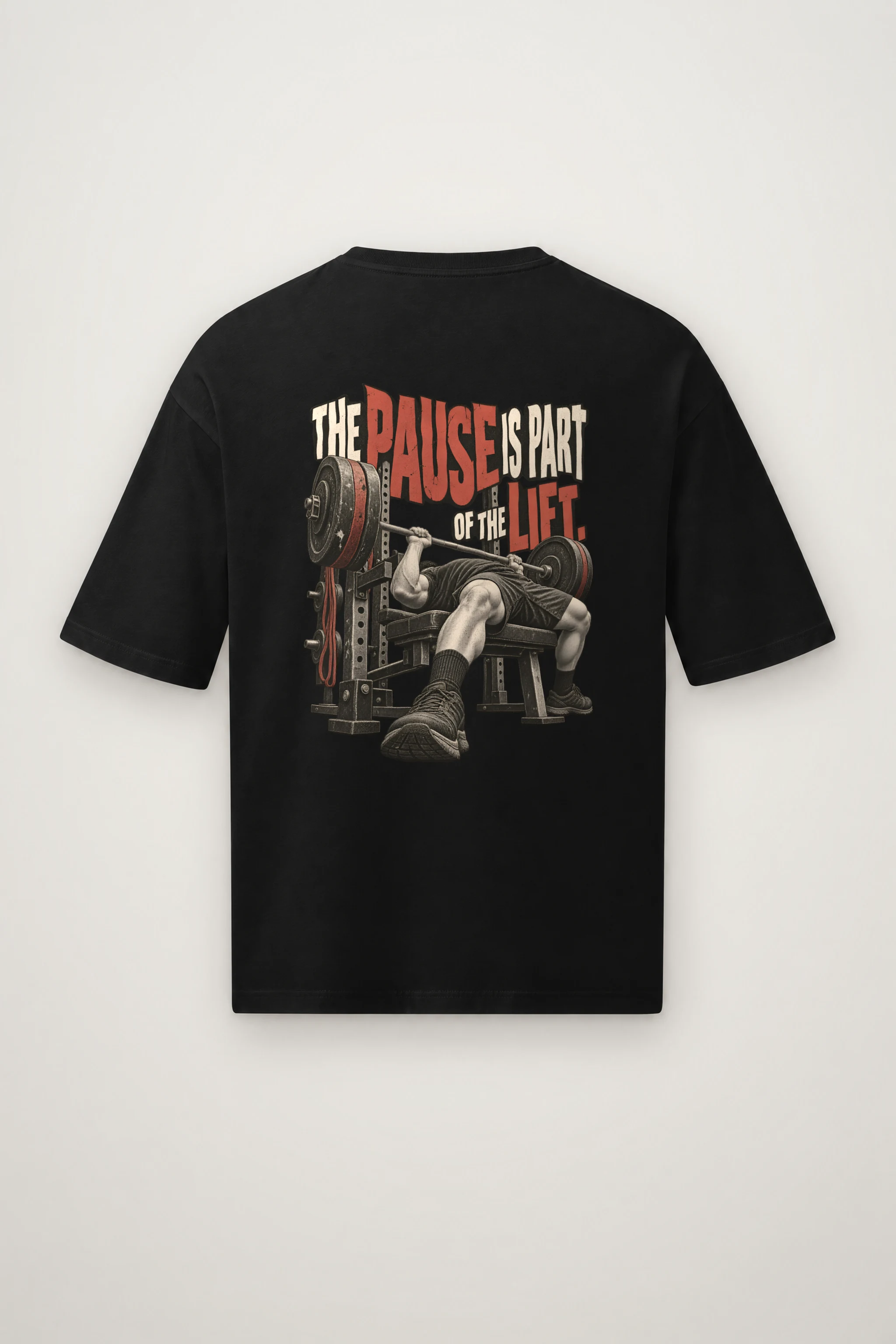 "Paused Bench Press Lifter" Men's Oversized Heavyweight Crewneck T-Shirt