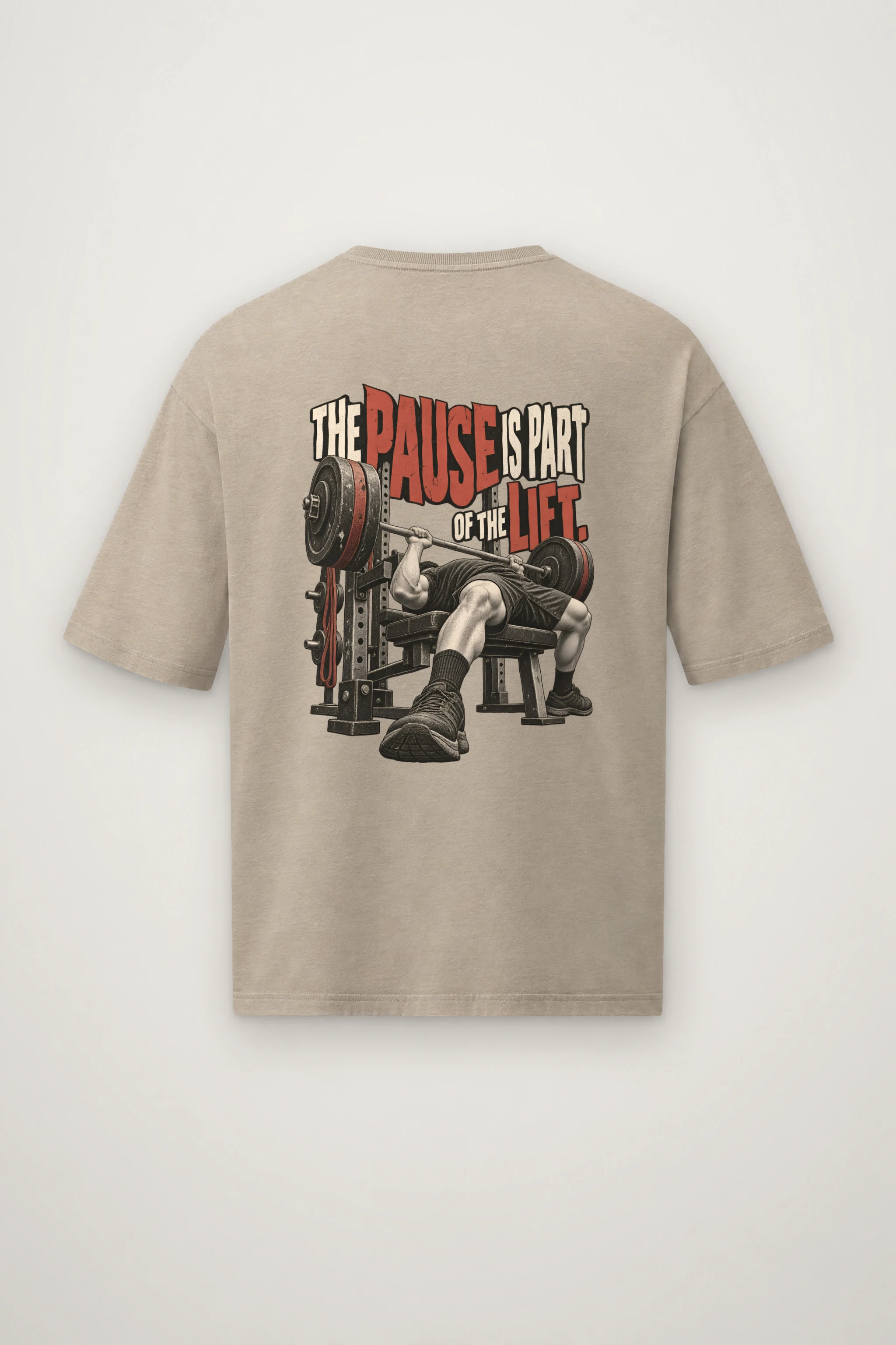 "Paused Bench Press Lifter" Men's Oversized Heavyweight Crewneck T-Shirt