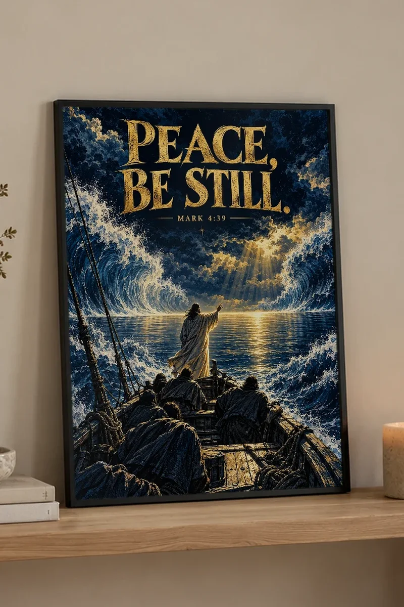 "Peace, Be Still" Premium Wooden Framed Poster - the graphic up close