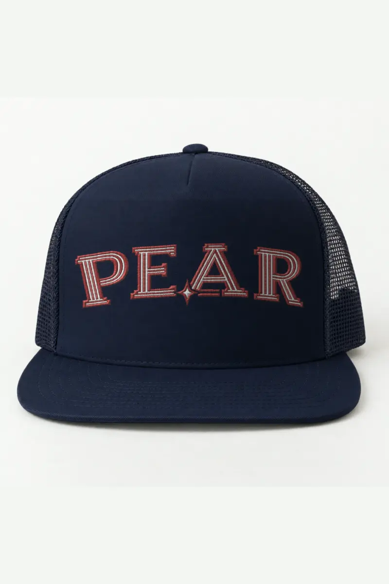 “PEAR” 5 Panel Trucker Cap · Embroidered