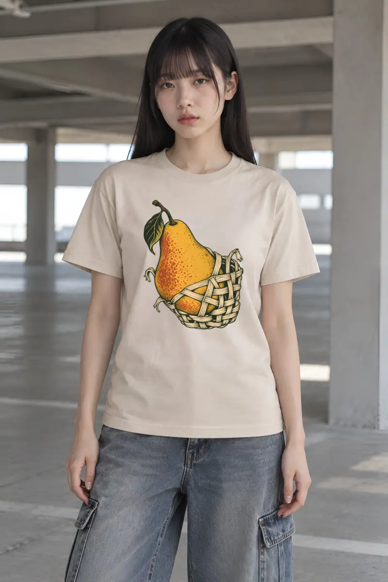 "Pear In Woven Basket" Heavyweight Unisex Crewneck T-shirt