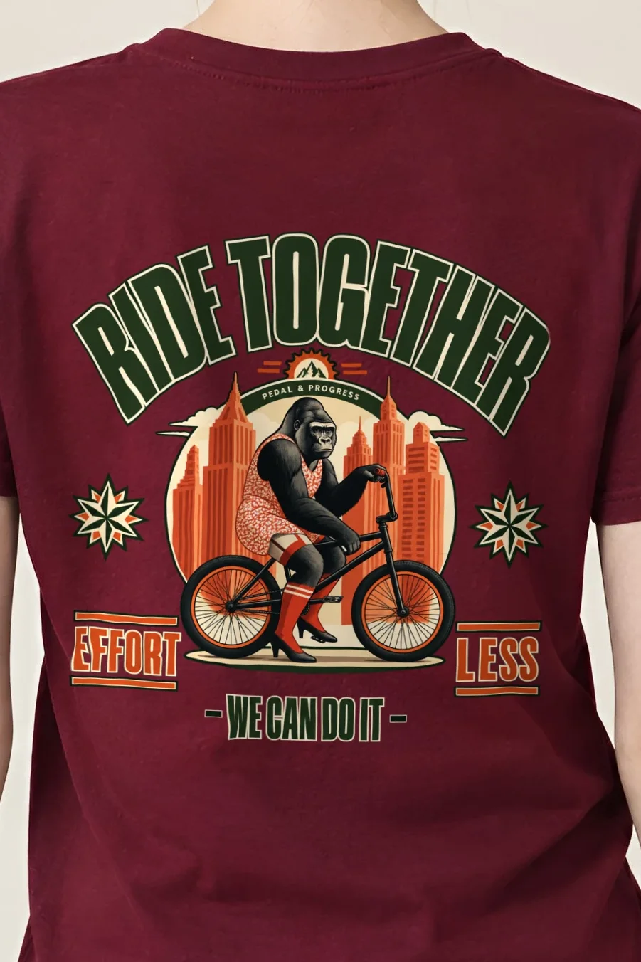 "Pedal & Progress" Heavyweight Unisex Crewneck T-shirt - the graphic up close