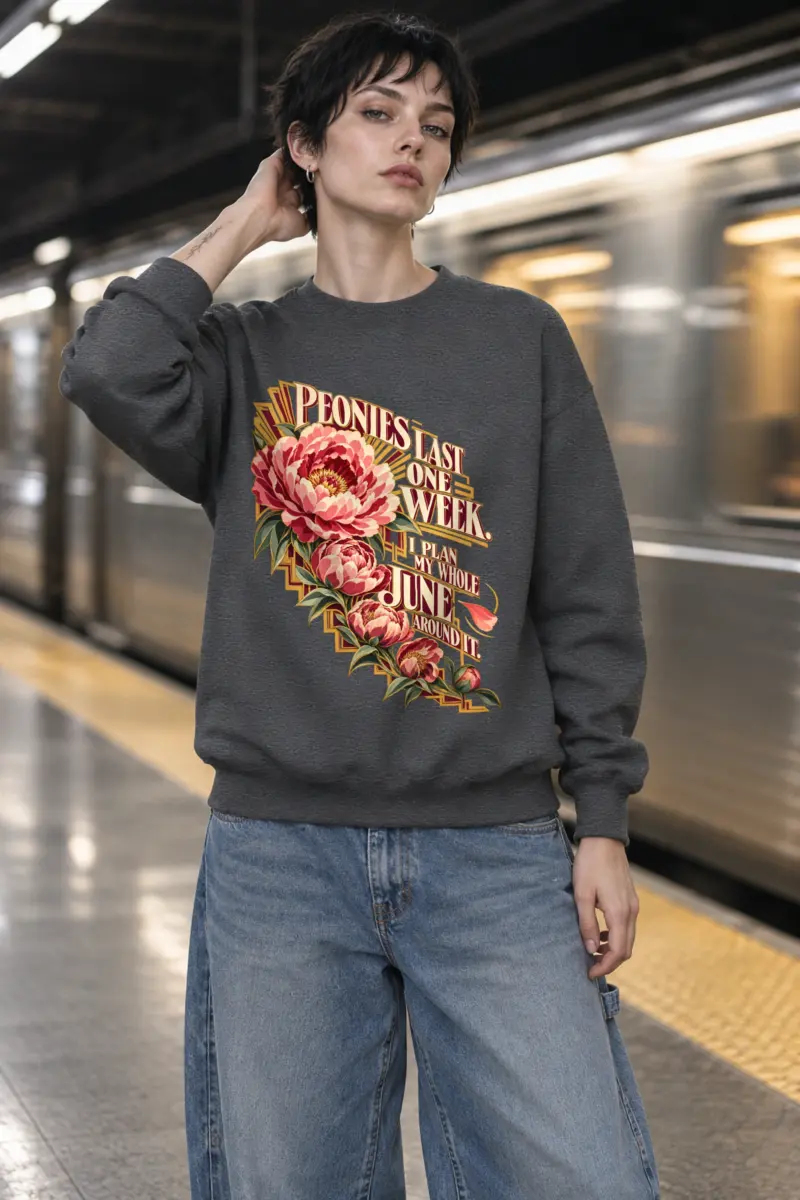 “Peonies Last One Week” Unisex Crewneck Sweatshirt