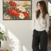 "Peony Cluster — Modern Rise" Premium Wooden Framed Poster · Landscape