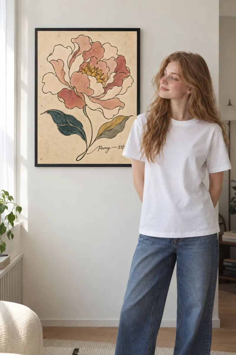 "Peony 모란" Premium Wooden Framed Poster