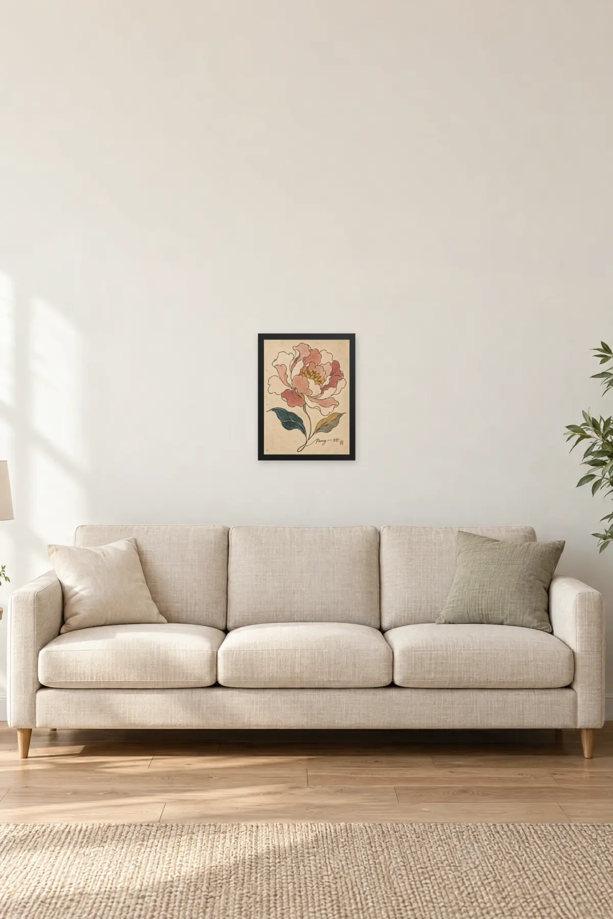 "Peony 모란" Premium Wooden Framed Poster — Black frame, 12 × 16 in