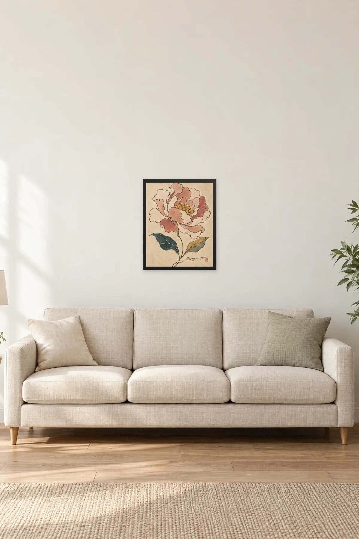 "Peony 모란" Premium Wooden Framed Poster — Black frame, 16 × 20 in