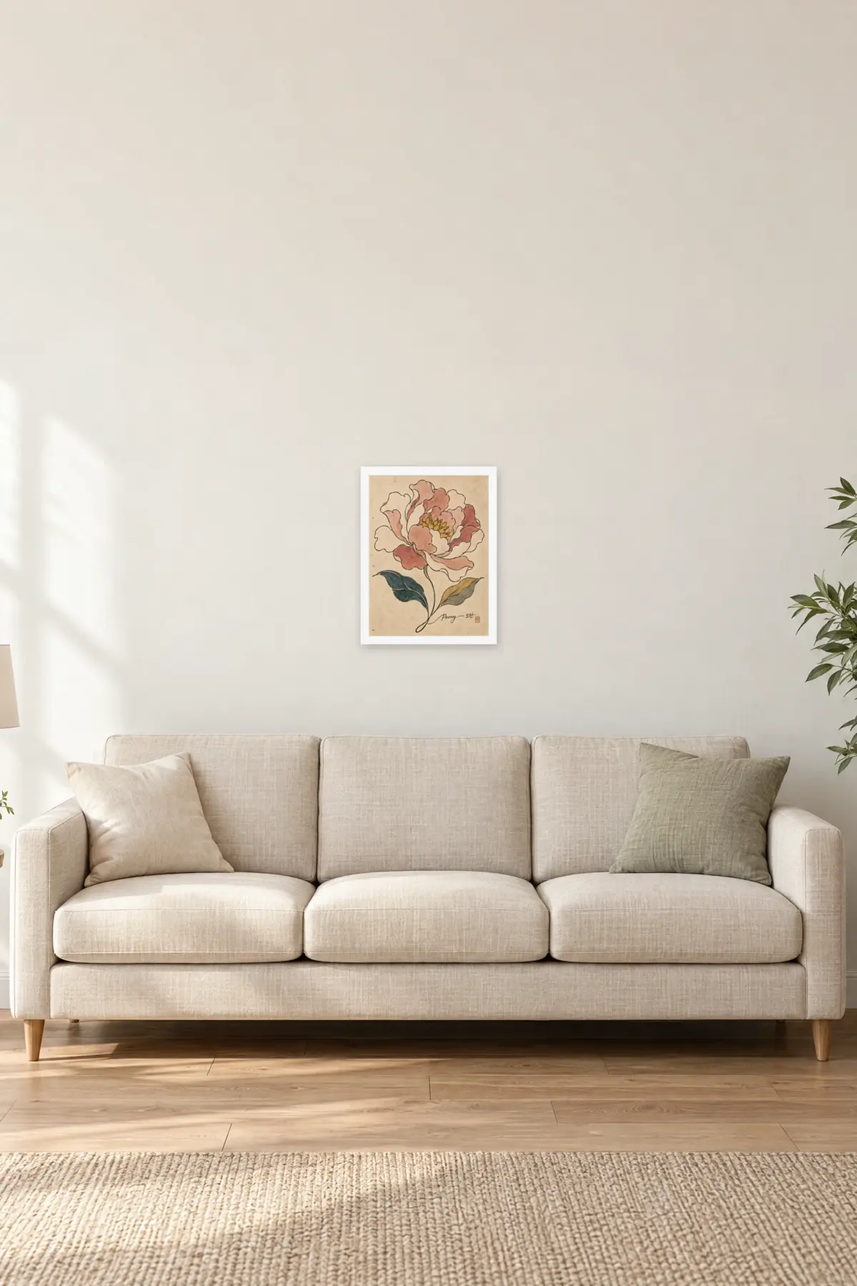 "Peony 모란" Premium Wooden Framed Poster — White frame, 12 × 16 in