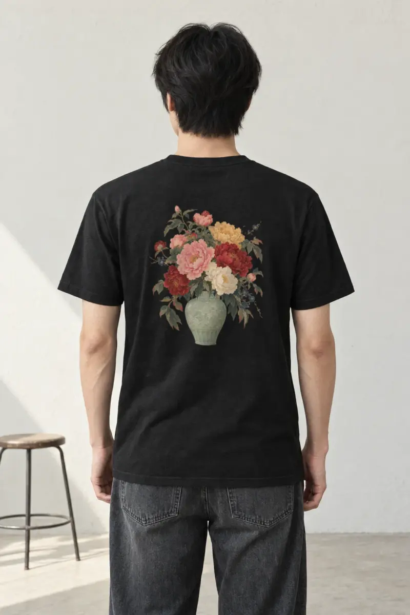 "Peony Vase with Floral Branches" Heavyweight Unisex Crewneck T-shirt