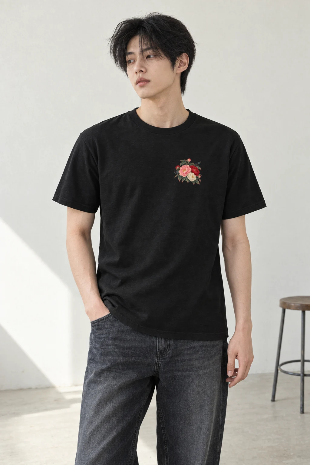 "Peony Vase with Floral Branches" Heavyweight Unisex Crewneck T-shirt