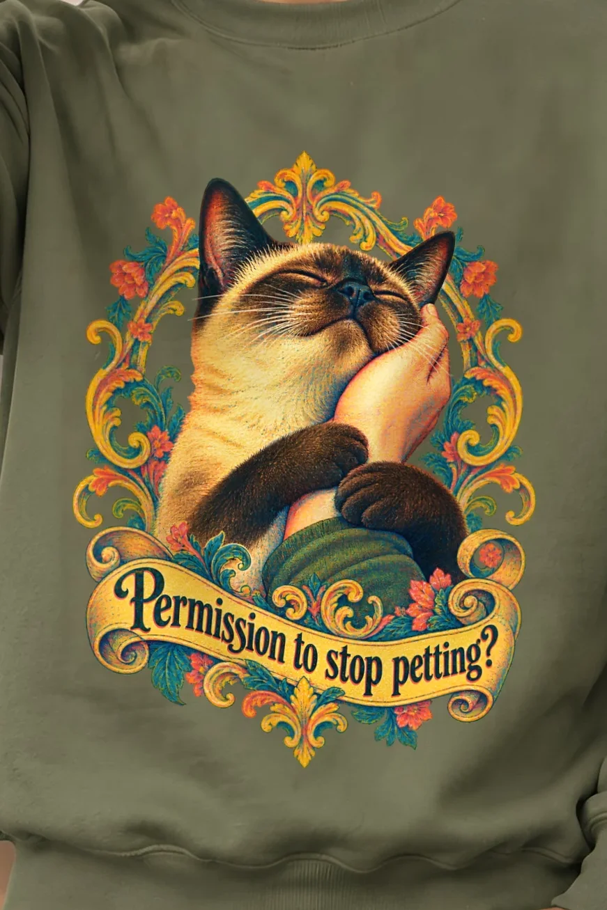 "Permission To Stop Petting?" 1 Crewneck Sweatshirt - the graphic up close
