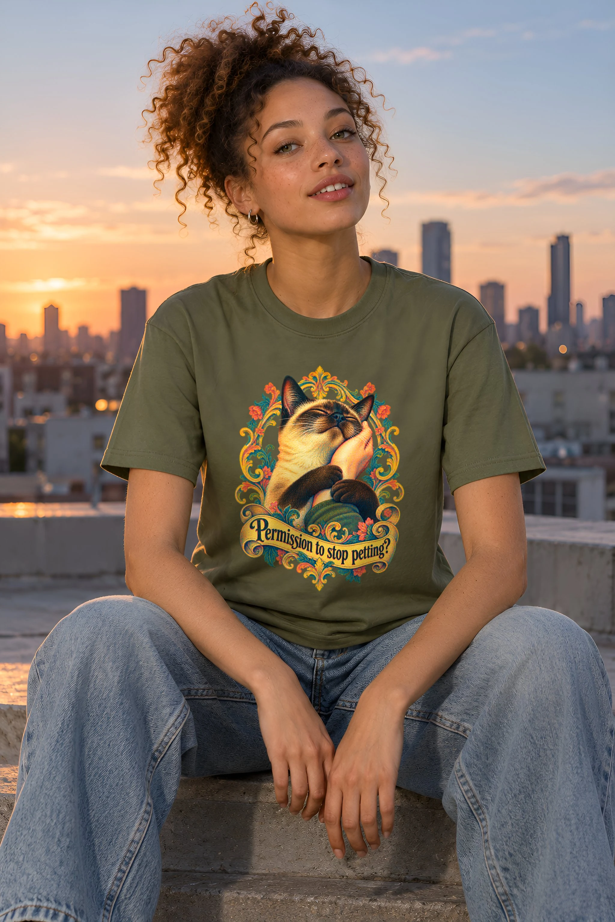 "Permission To Stop Petting?" Heavyweight Unisex Crewneck T-shirt