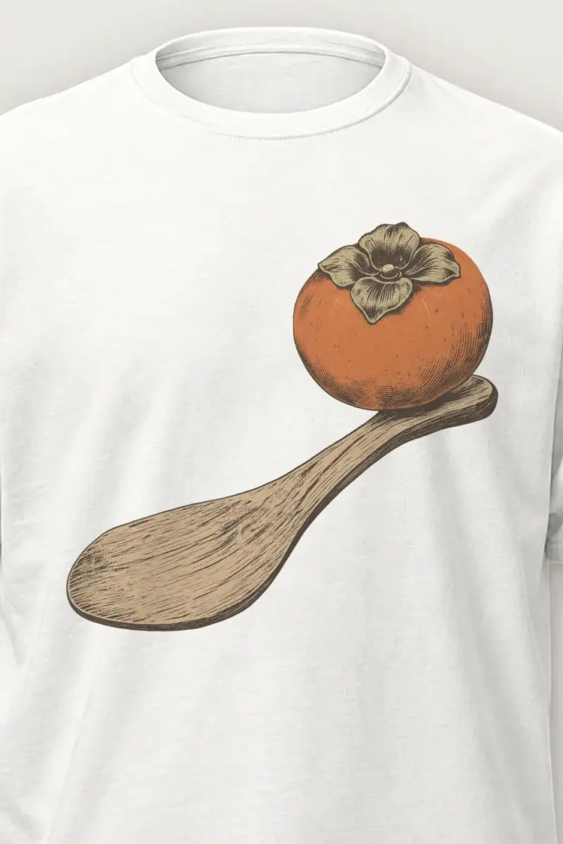"Persimmon Balance" Heavyweight Unisex Crewneck T-shirt - the graphic up close