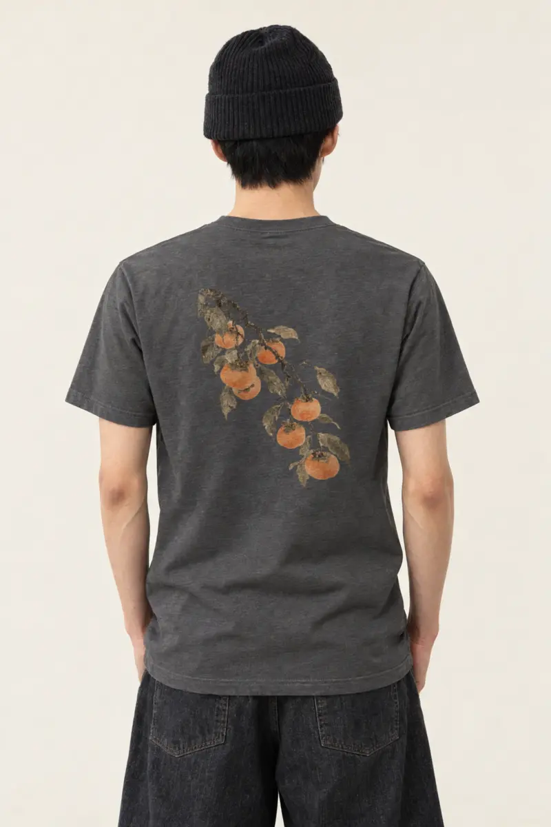 "Persimmon Branch on Grey" Heavyweight Unisex Crewneck T-shirt