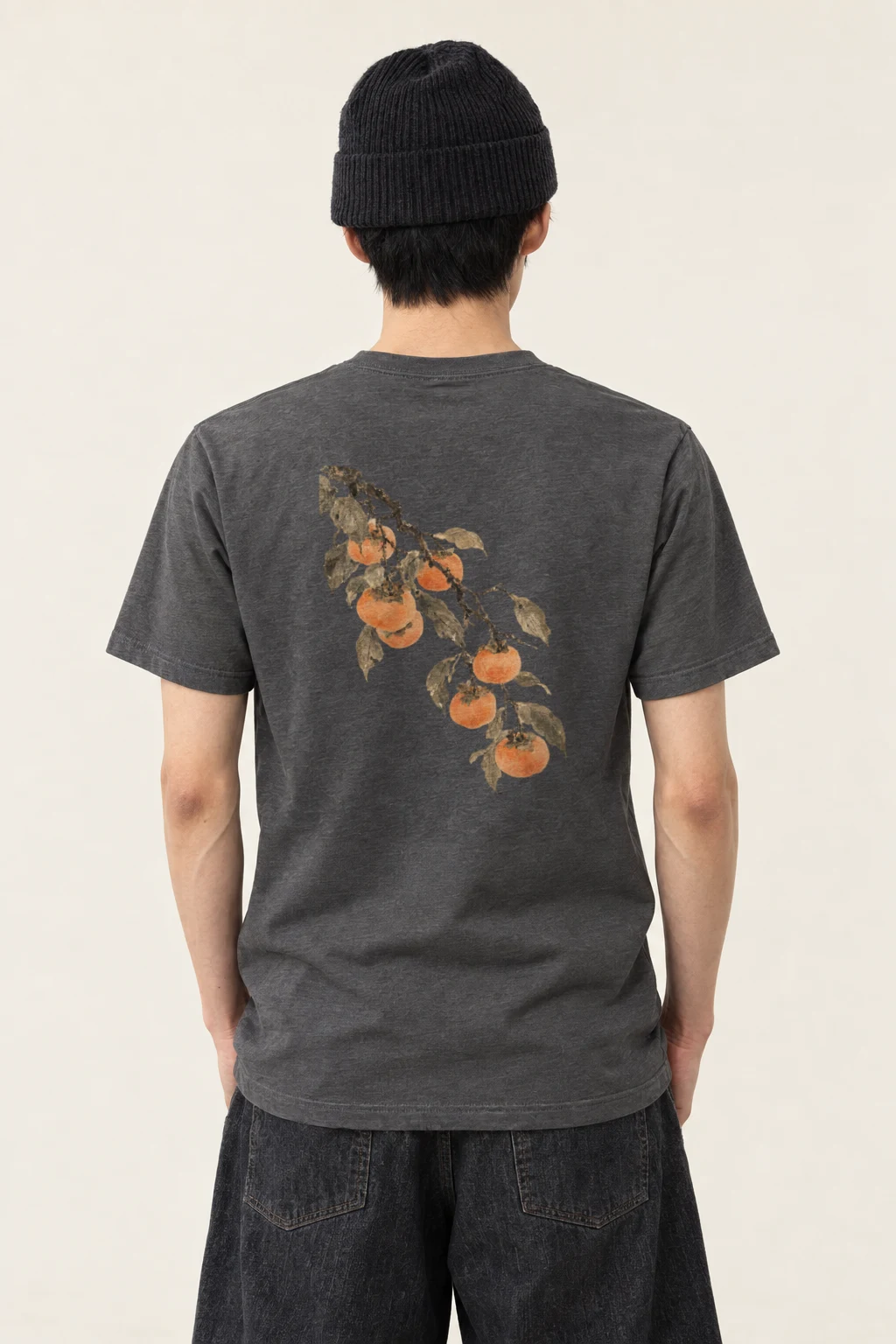"Persimmon Branch on Grey" Heavyweight Unisex Crewneck T-shirt