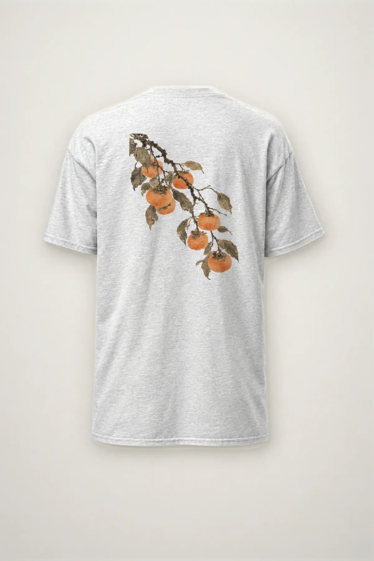 "Persimmon Branch on Grey" Heavyweight Unisex Crewneck T-shirt