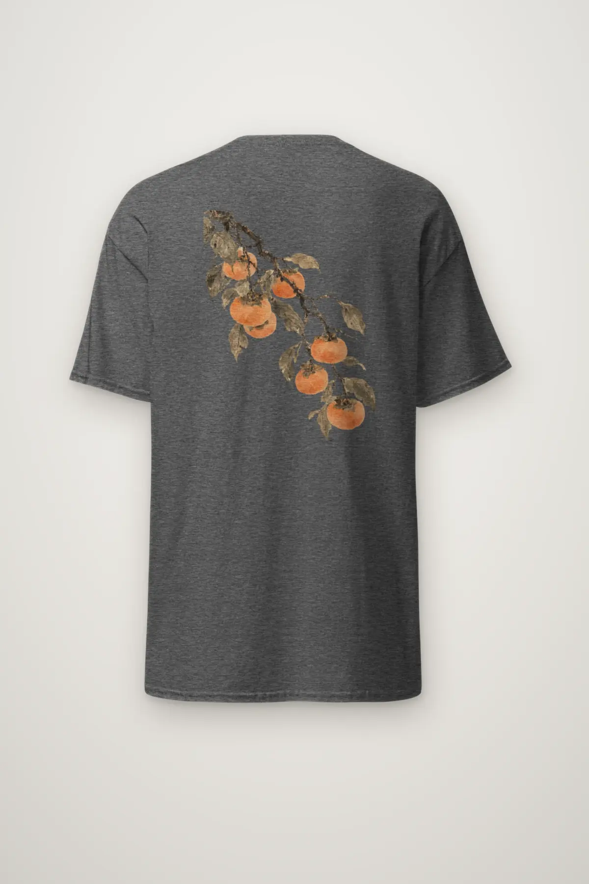 "Persimmon Branch on Grey" Heavyweight Unisex Crewneck T-shirt