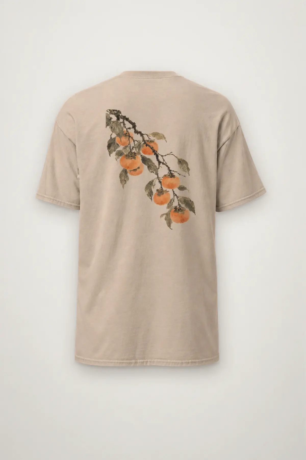 "Persimmon Branch on Grey" Heavyweight Unisex Crewneck T-shirt