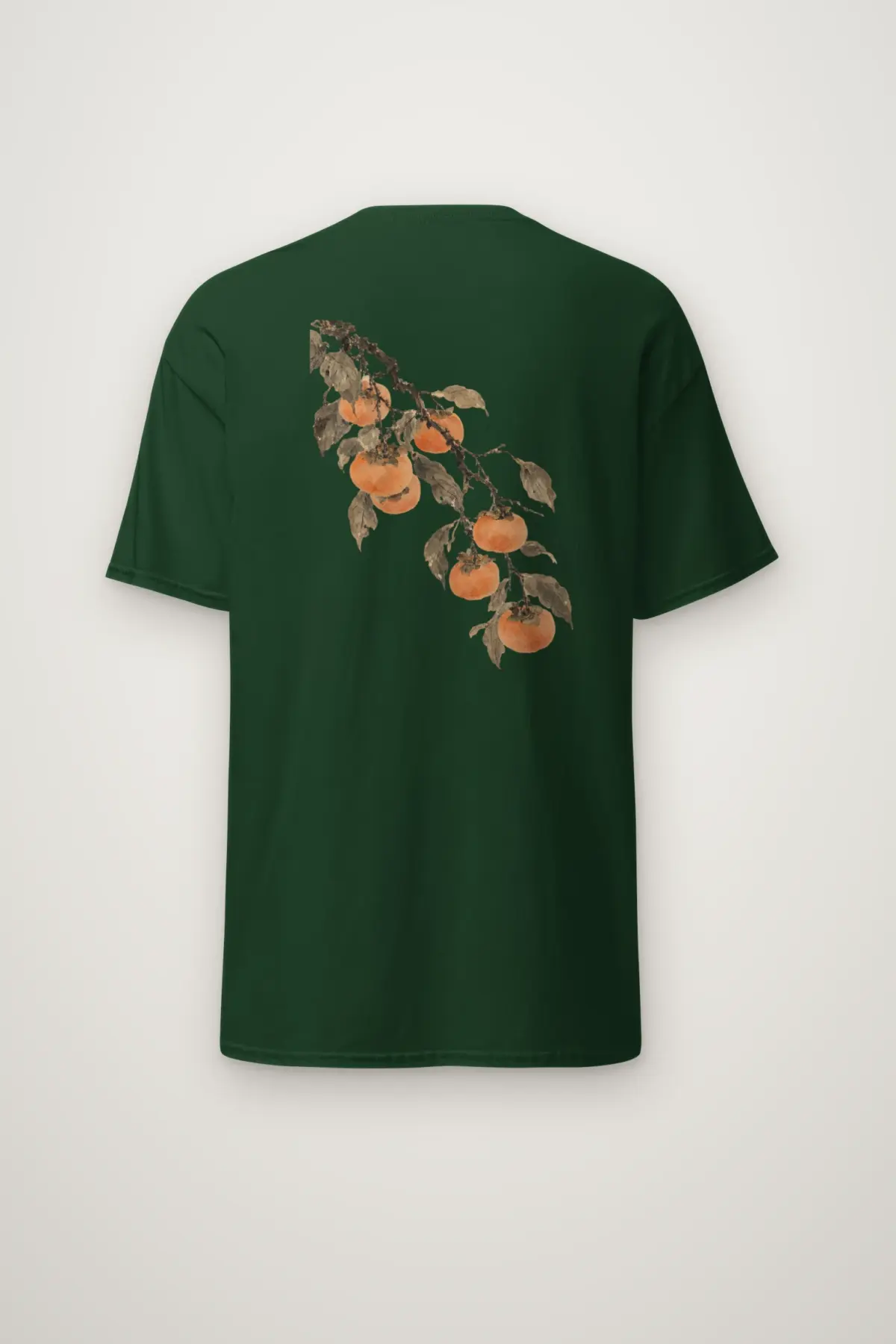 "Persimmon Branch on Grey" Heavyweight Unisex Crewneck T-shirt