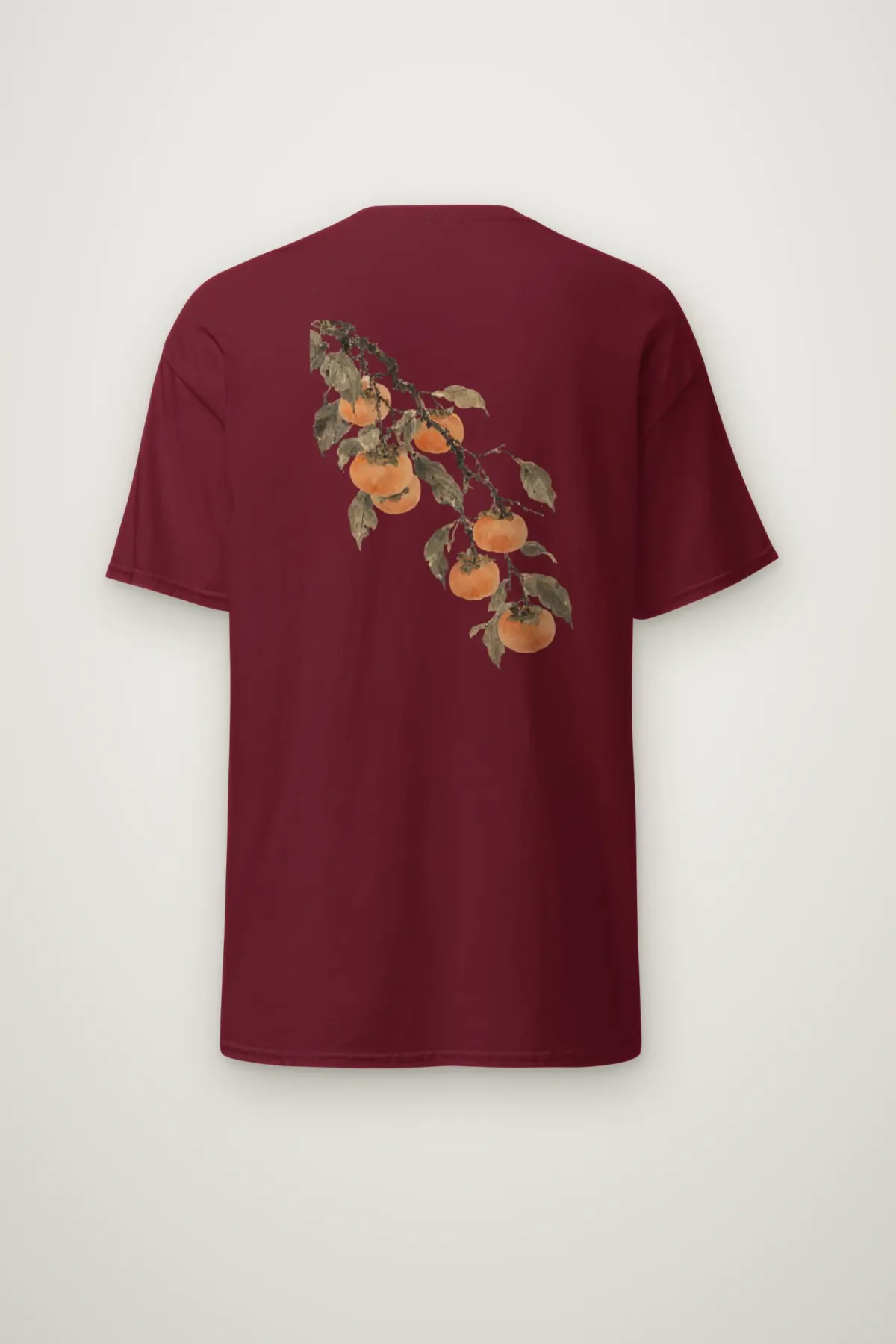 "Persimmon Branch on Grey" Heavyweight Unisex Crewneck T-shirt